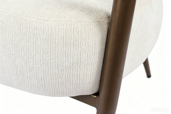 English Elm Modern Mid-century Accent Chair Sculptural Bronze Frame Striped Cream Fabric Lounge Seat White W2105P517476