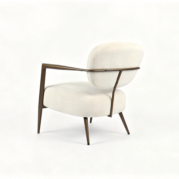 English Elm Modern Mid-century Accent Chair Sculptural Bronze Frame Striped Cream Fabric Lounge Seat White W2105P517476