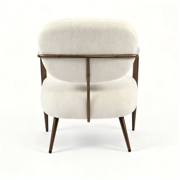 English Elm Modern Mid-century Accent Chair Sculptural Bronze Frame Striped Cream Fabric Lounge Seat White W2105P517476