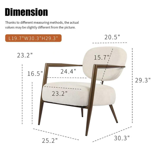 English Elm Modern Mid-century Accent Chair Sculptural Bronze Frame Striped Cream Fabric Lounge Seat White W2105P517476