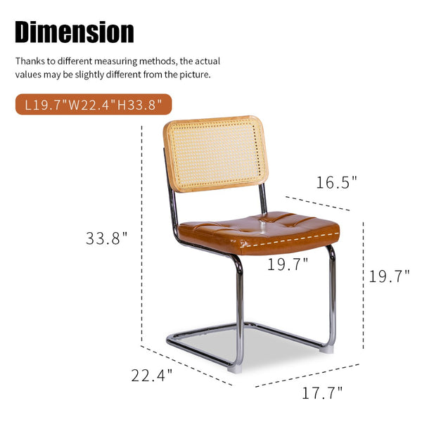 English Elm Dining Chair Set of 2 Bauhaus Cantilever Chrome Rattan Back Faux Leather Seat W2105P540787