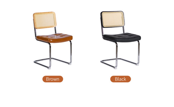 English Elm Dining Chair Set of 2 Bauhaus Cantilever Chrome Rattan Back Faux Leather Seat W2105P540787