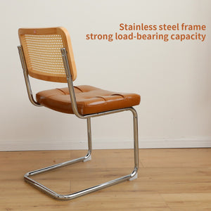 English Elm Dining Chair Set of 2 Bauhaus Cantilever Chrome Rattan Back Faux Leather Seat W2105P540787