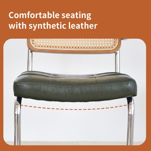 English Elm Dining Chairs Breuer Cantilever Set with Woven Rattan Back and Upholstered Foam Seat W2105P540789