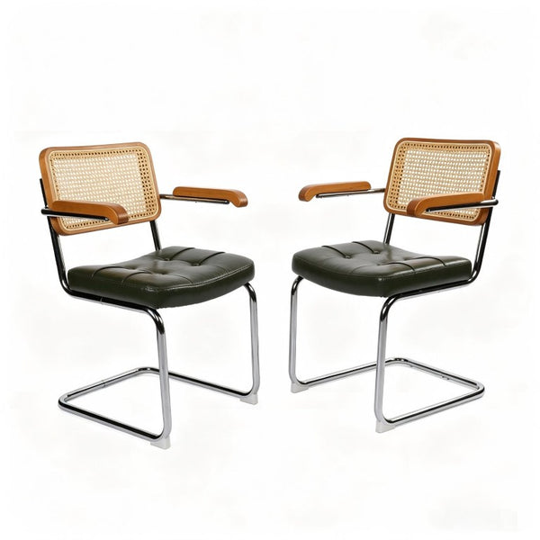 English Elm Dining Chairs Breuer Cantilever Set with Woven Rattan Back and Upholstered Foam Seat W2105P540789