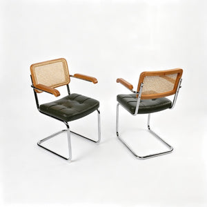 English Elm Dining Chairs Breuer Cantilever Set with Woven Rattan Back and Upholstered Foam Seat W2105P540789