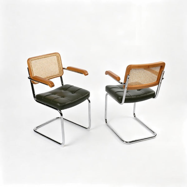 English Elm Dining Chairs Breuer Cantilever Set with Woven Rattan Back and Upholstered Foam Seat W2105P540789