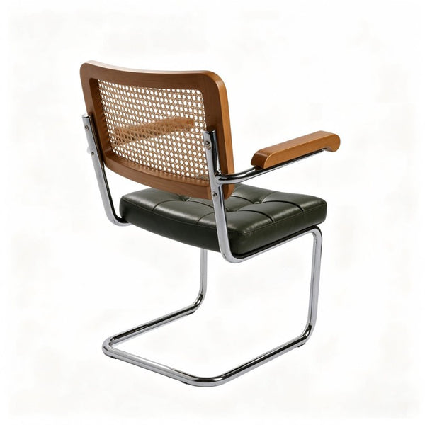 English Elm Dining Chairs Breuer Cantilever Set with Woven Rattan Back and Upholstered Foam Seat W2105P540789