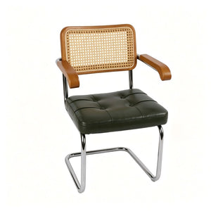 English Elm Dining Chairs Breuer Cantilever Set with Woven Rattan Back and Upholstered Foam Seat W2105P540789