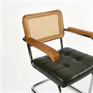 English Elm Dining Chairs Breuer Cantilever Set with Woven Rattan Back and Upholstered Foam Seat W2105P540789