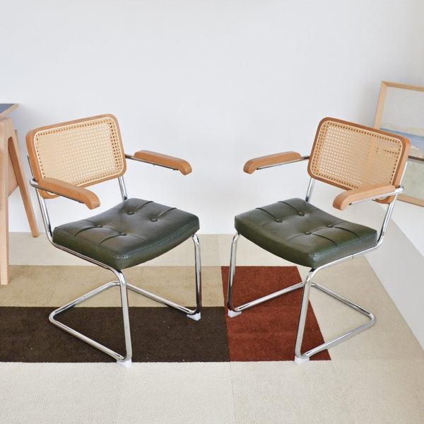 English Elm Dining Chairs Breuer Cantilever Set with Woven Rattan Back and Upholstered Foam Seat W2105P540789