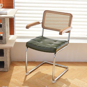 English Elm Dining Chairs Breuer Cantilever Set with Woven Rattan Back and Upholstered Foam Seat W2105P540789
