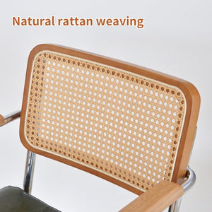 English Elm Dining Chairs Breuer Cantilever Set with Woven Rattan Back and Upholstered Foam Seat W2105P540789