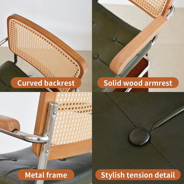 English Elm Dining Chairs Breuer Cantilever Set with Woven Rattan Back and Upholstered Foam Seat W2105P540789