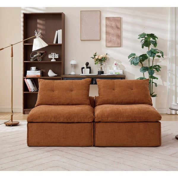 English Elm New Modular Chenille Two Seat Lounge Sofa with Neck and Lumbar Pillow Support W2108P261274