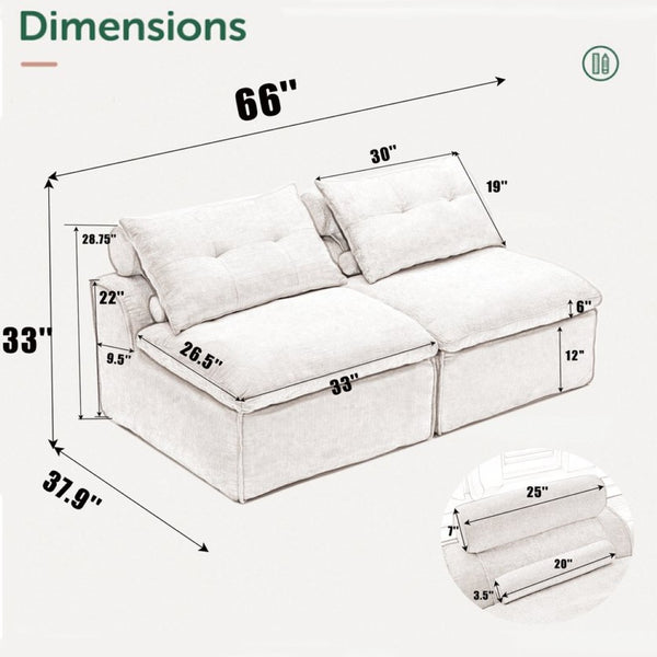 English Elm New Modular Chenille Two Seat Lounge Sofa with Neck and Lumbar Pillow Support W2108P261274