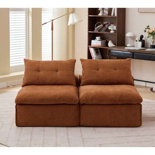 English Elm New Modular Chenille Two Seat Lounge Sofa with Neck and Lumbar Pillow Support W2108P261274