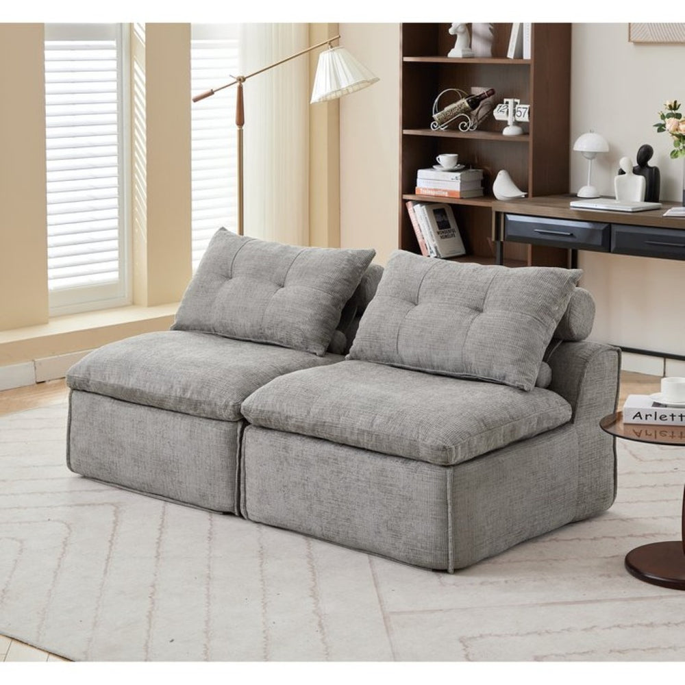 English Elm New Modular Chenille Sofa with Pocket Spring Support and Included Pillows for Compact Living Light Gray W2108P261275