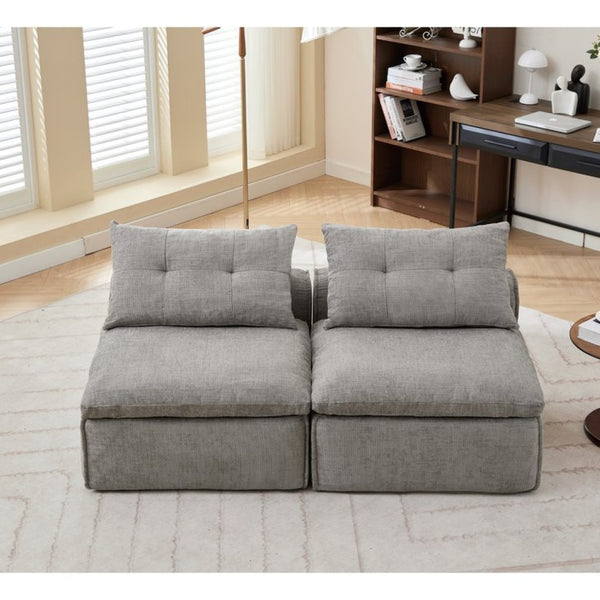 English Elm New Modular Chenille Sofa with Pocket Spring Support and Included Pillows for Compact Living Light Gray W2108P261275