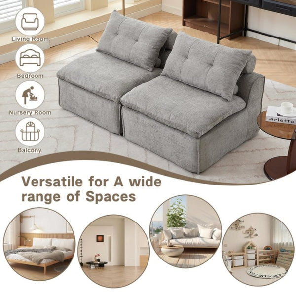 English Elm New Modular Chenille Sofa with Pocket Spring Support and Included Pillows for Compact Living Light Gray W2108P261275