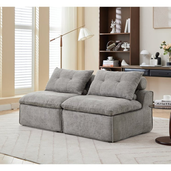 English Elm New Modular Chenille Sofa with Pocket Spring Support and Included Pillows for Compact Living Light Gray W2108P261275