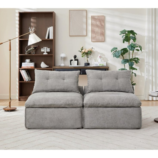 English Elm New Modular Chenille Sofa with Pocket Spring Support and Included Pillows for Compact Living Light Gray W2108P261275