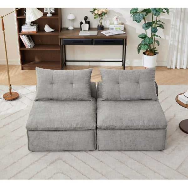 English Elm New Modular Chenille Sofa with Pocket Spring Support and Included Pillows for Compact Living Light Gray W2108P261275
