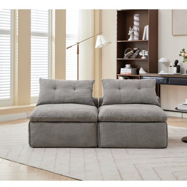 English Elm New Modular Chenille Sofa with Pocket Spring Support and Included Pillows for Compact Living Light Gray W2108P261275