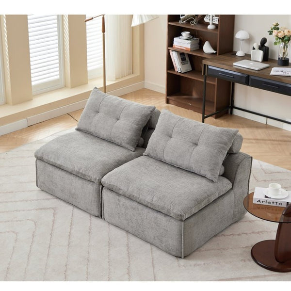 English Elm New Modular Chenille Sofa with Pocket Spring Support and Included Pillows for Compact Living Light Gray W2108P261275