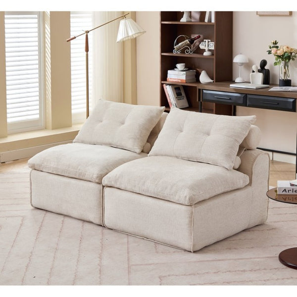 English Elm New Modular Chenille Sofa with Pocket Spring Support and Included Pillows for Compact Living Beige W2108P261276