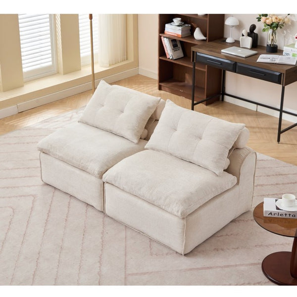 English Elm New Modular Chenille Sofa with Pocket Spring Support and Included Pillows for Compact Living Beige W2108P261276