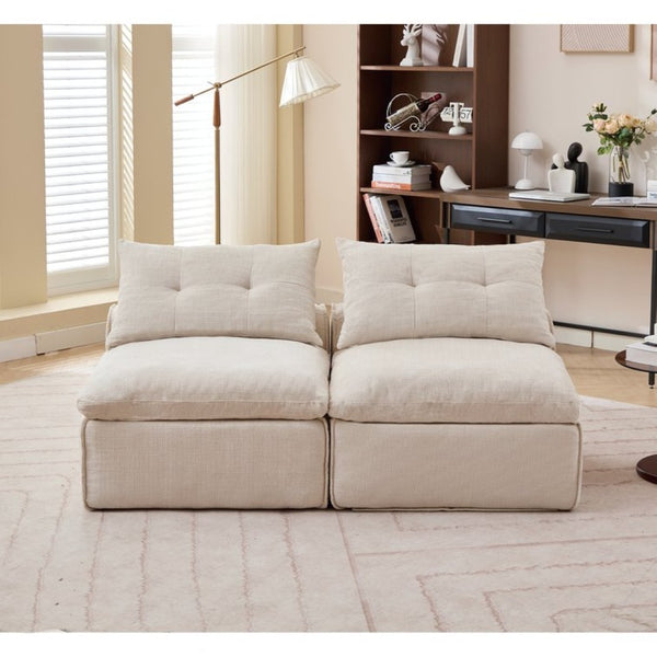 English Elm New Modular Chenille Sofa with Pocket Spring Support and Included Pillows for Compact Living Beige W2108P261276