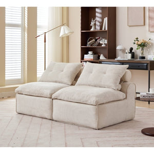 English Elm New Modular Chenille Sofa with Pocket Spring Support and Included Pillows for Compact Living Beige W2108P261276