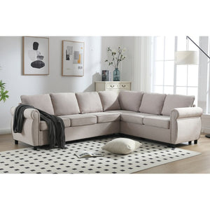 English Elm [new Arrived] L-shaped Sectional Sleeper Sofa with Pull-out Queen Bed for Living Room Beige W2108S00031
