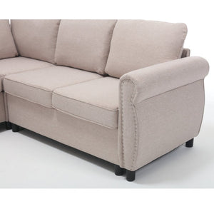 English Elm [new Arrived] L-shaped Sectional Sleeper Sofa with Pull-out Queen Bed for Living Room Beige W2108S00031