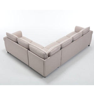 English Elm [new Arrived] L-shaped Sectional Sleeper Sofa with Pull-out Queen Bed for Living Room Beige W2108S00031