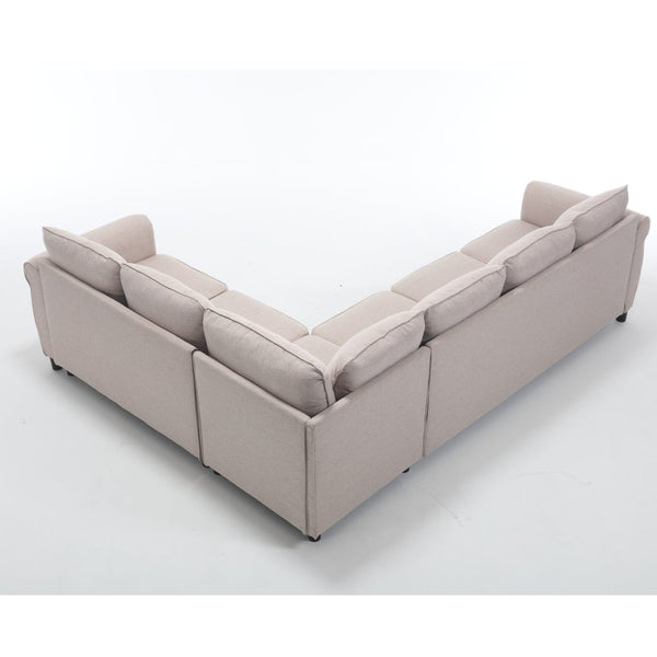 English Elm [new Arrived] L-shaped Sectional Sleeper Sofa with Pull-out Queen Bed for Living Room Beige W2108S00031