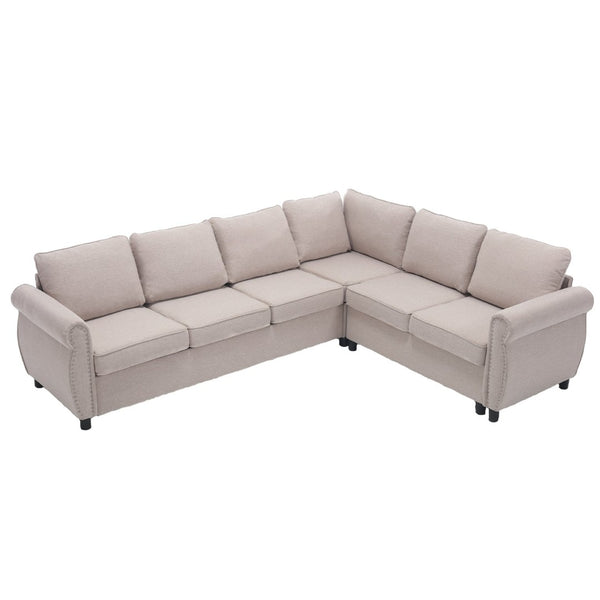 English Elm [new Arrived] L-shaped Sectional Sleeper Sofa with Pull-out Queen Bed for Living Room Beige W2108S00031