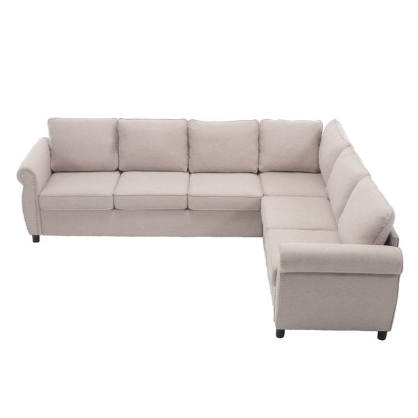 English Elm [new Arrived] L-shaped Sectional Sleeper Sofa with Pull-out Queen Bed for Living Room Beige W2108S00031