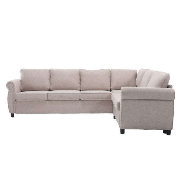English Elm [new Arrived] L-shaped Sectional Sleeper Sofa with Pull-out Queen Bed for Living Room Beige W2108S00031