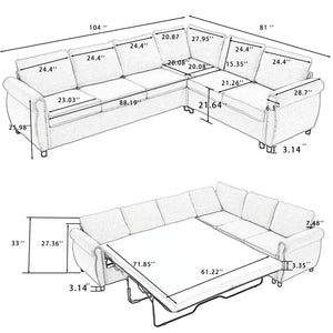 English Elm [new Arrived] L-shaped Sectional Sleeper Sofa with Pull-out Queen Bed for Living Room Beige W2108S00031