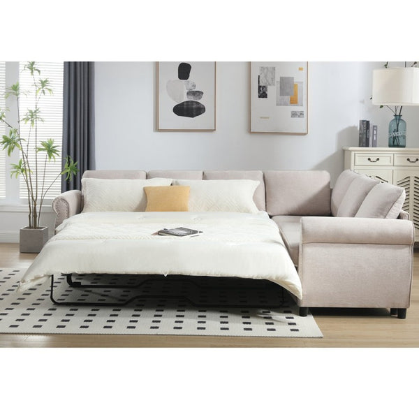English Elm [new Arrived] L-shaped Sectional Sleeper Sofa with Pull-out Queen Bed for Living Room Beige W2108S00031