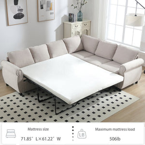 English Elm [new Arrived] L-shaped Sectional Sleeper Sofa with Pull-out Queen Bed for Living Room Beige W2108S00031