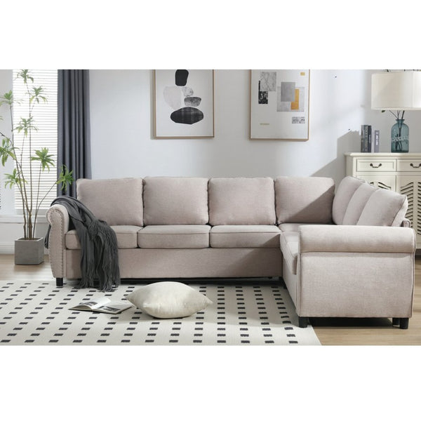English Elm [new Arrived] L-shaped Sectional Sleeper Sofa with Pull-out Queen Bed for Living Room Beige W2108S00031