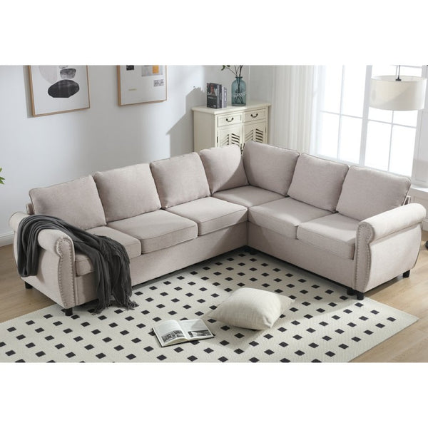 English Elm [new Arrived] L-shaped Sectional Sleeper Sofa with Pull-out Queen Bed for Living Room Beige W2108S00031