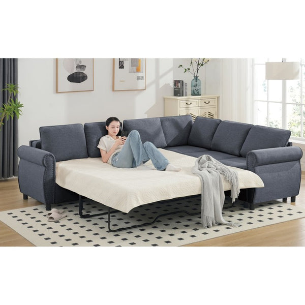 English Elm [new Arrived] L-shaped Sectional Sleeper Sofa with Pull-out Queen Bed for Living Room Gray W2108S00032