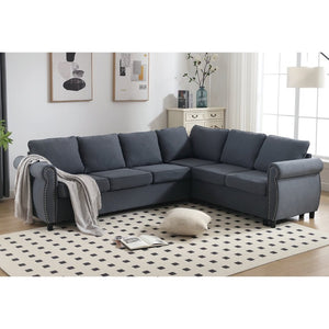 English Elm [new Arrived] L-shaped Sectional Sleeper Sofa with Pull-out Queen Bed for Living Room Gray W2108S00032
