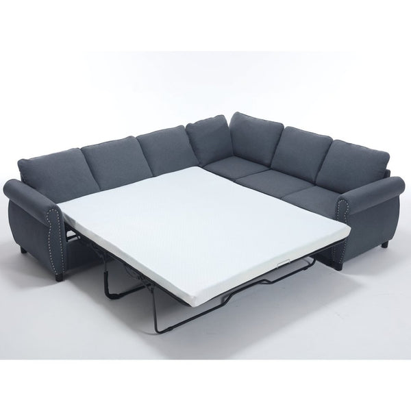 English Elm [new Arrived] L-shaped Sectional Sleeper Sofa with Pull-out Queen Bed for Living Room Gray W2108S00032
