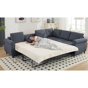 English Elm [new Arrived] L-shaped Sectional Sleeper Sofa with Pull-out Queen Bed for Living Room Gray W2108S00032