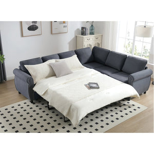 English Elm [new Arrived] L-shaped Sectional Sleeper Sofa with Pull-out Queen Bed for Living Room Gray W2108S00032